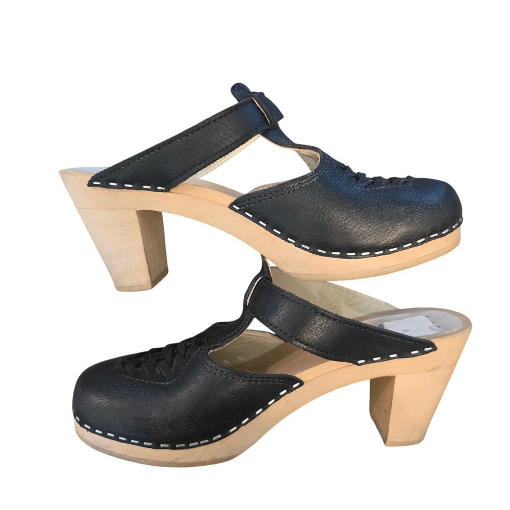 Women’s Black Leather Clog Heels - Classic Open-Back Design